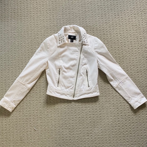 H&M White Studded Canvas Moto Jacket - Picture 3 of 9